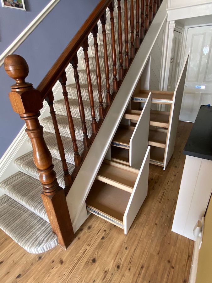 3 section under stair drawers